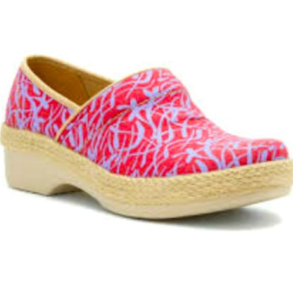 Dansko Victoria Red Grass Espadrille Clogs
